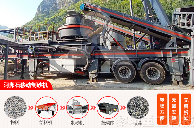 河卵石移動制砂機(jī)工藝流程和成品展示